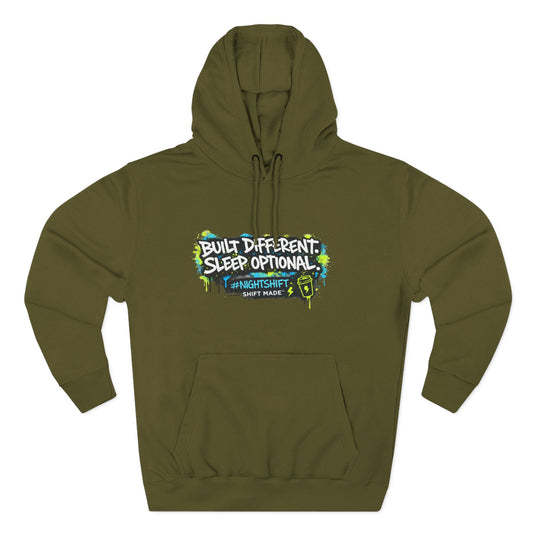 Built Different. Sleep Optional.™ Night Shift Nurse Hoodie | SHIFT MADE™ Night Crew Sweatshirt | Funny Nurse Life Hoodie