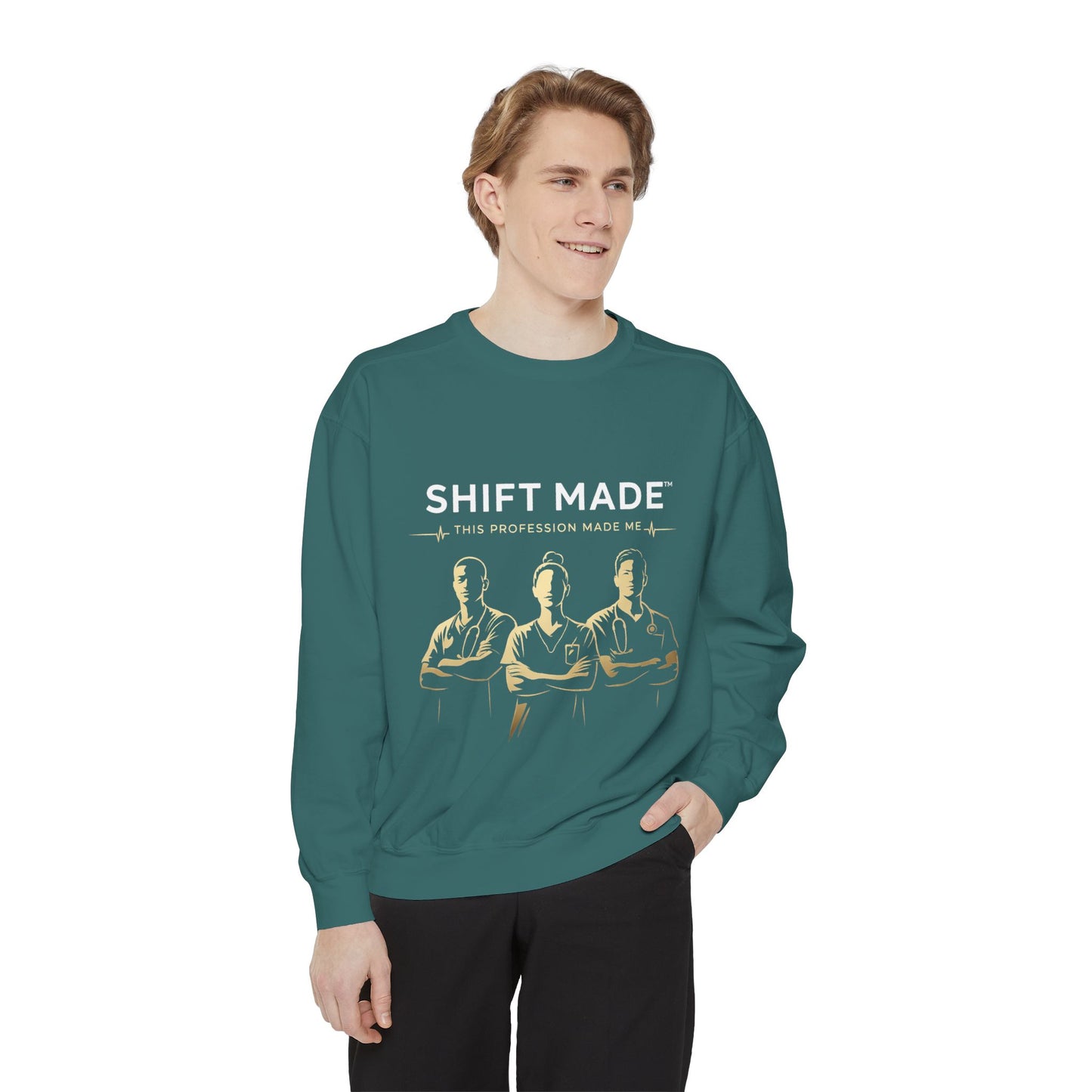 Shift Made Sweatshirt — 'Shift Made' Graphic Crewneck for Makers & Trades